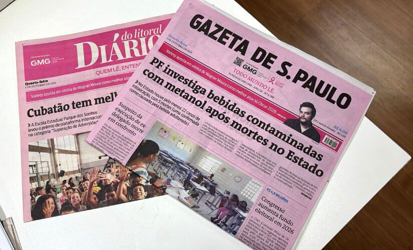 Em ação para o Outubro Rosa, Gazeta Media Group muda cor das capas das publicações