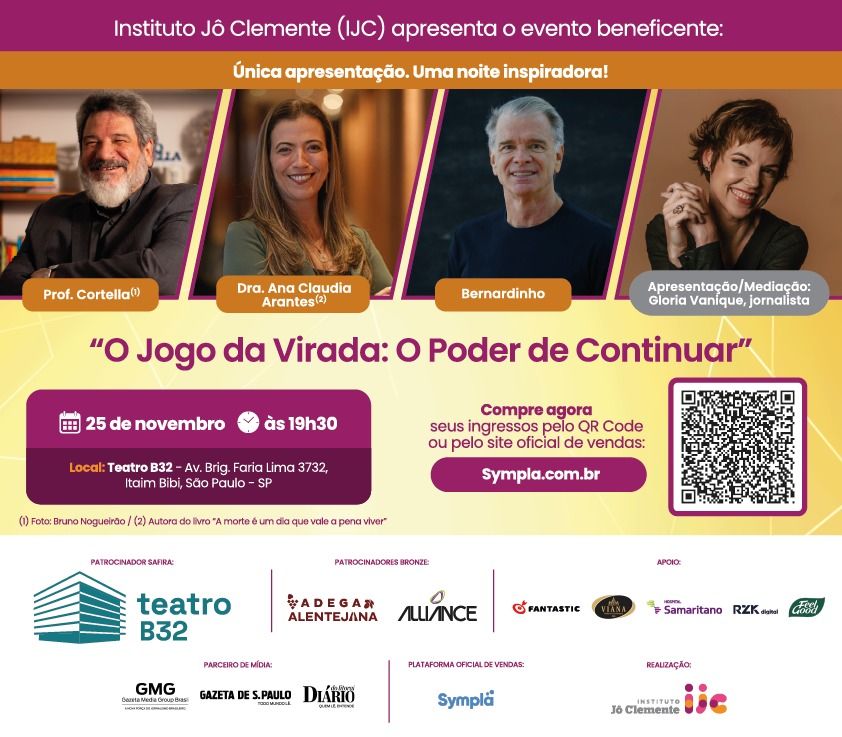 Evento do Instituto Jô Clemente reunirá Cortella, Bernardinho e Ana Claudia Arantes