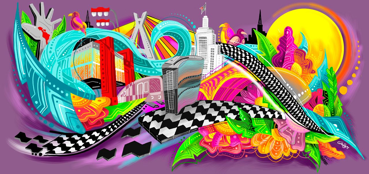 Grafites de Highraff e Gorobets ilustram fachada da SP House no SXSW 2026