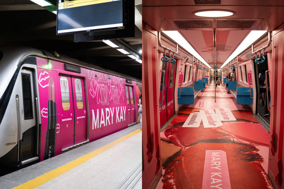 Mary Kay distribui batons e ocupa vagão feminino do MetrôRio