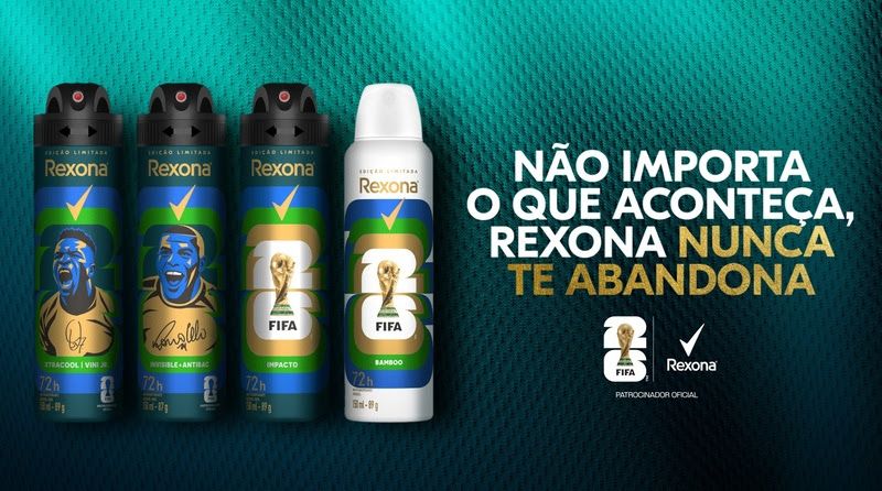 Rexona aposta em edição colecionável da Copa do Mundo 2026 com Ronaldo Fenômeno e Vini Jr.