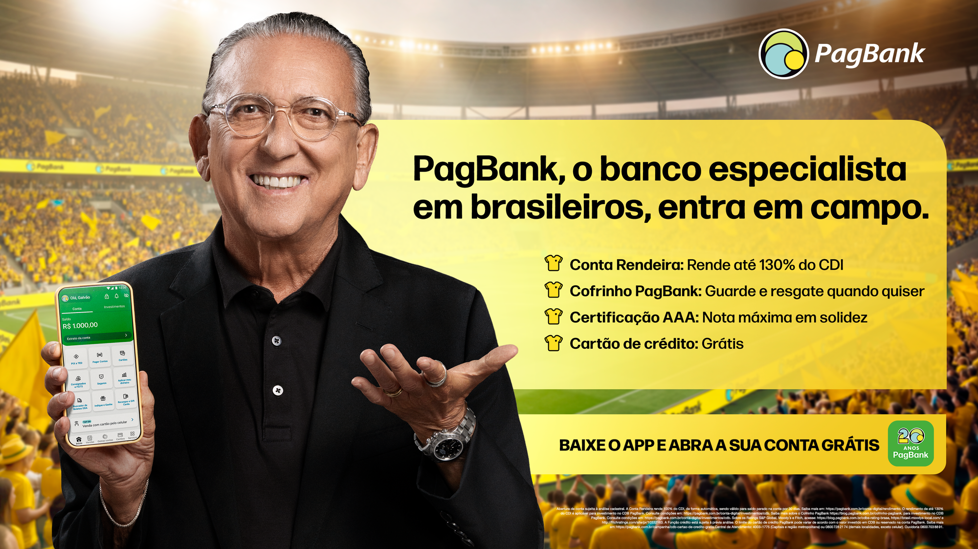 Com Galvão Bueno, PagBank destaca ecossistema financeiro em nova fase de campanha